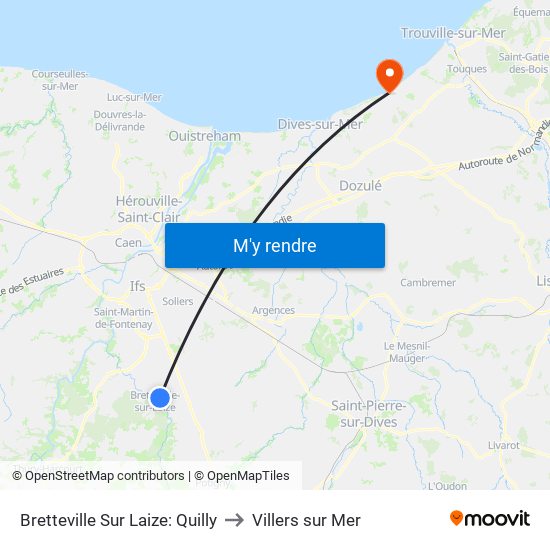 Bretteville Sur Laize: Quilly to Villers sur Mer map