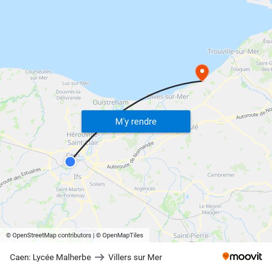 Caen: Lycée Malherbe to Villers sur Mer map