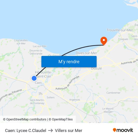 Caen: Lycee C.Claudel to Villers sur Mer map