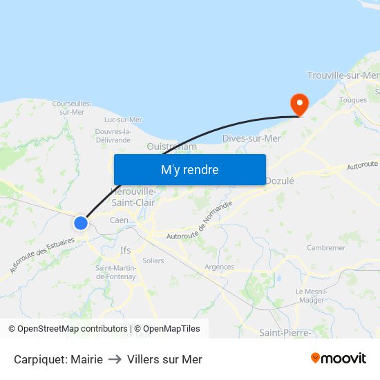 Carpiquet: Mairie to Villers sur Mer map