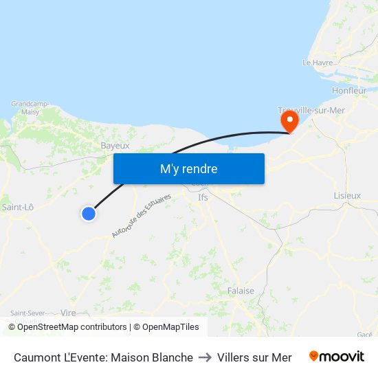 Caumont L'Evente: Maison Blanche to Villers sur Mer map