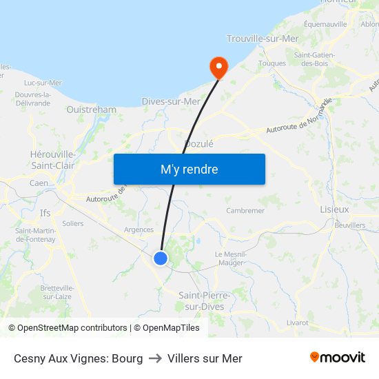 Cesny Aux Vignes: Bourg to Villers sur Mer map