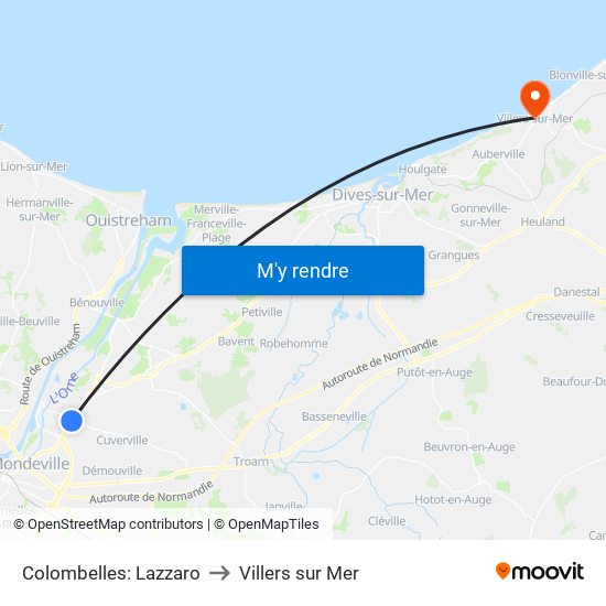 Colombelles: Lazzaro to Villers sur Mer map