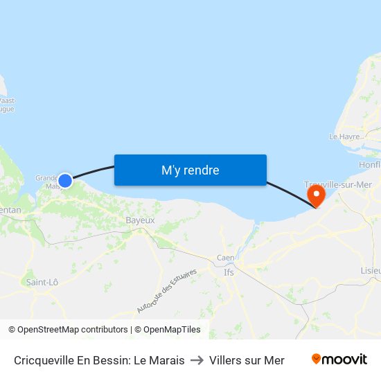 Cricqueville En Bessin: Le Marais to Villers sur Mer map