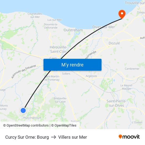 Curcy Sur Orne: Bourg to Villers sur Mer map