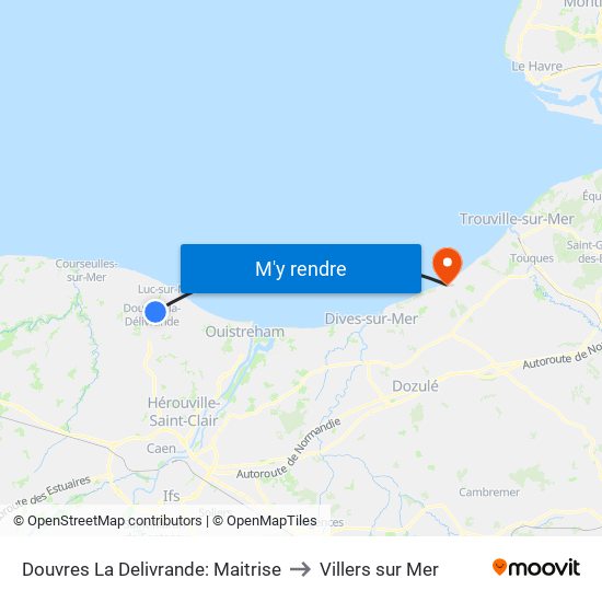 Douvres La Delivrande: Maitrise to Villers sur Mer map