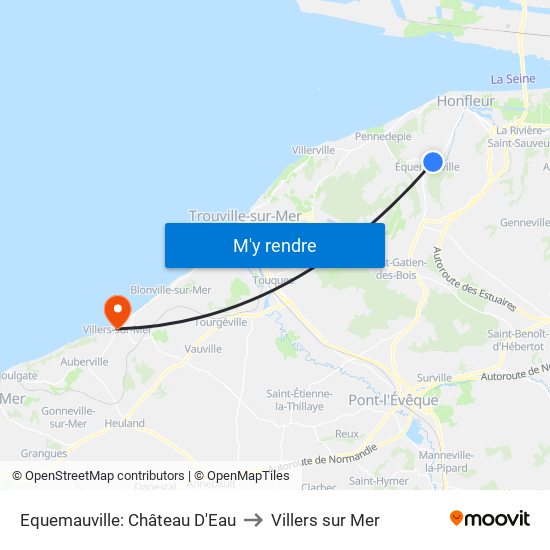 Equemauville: Château D'Eau to Villers sur Mer map