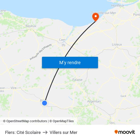 Flers: Cité Scolaire to Villers sur Mer map