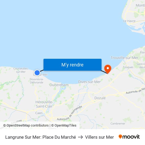 Langrune Sur Mer: Place Du Marché to Villers sur Mer map