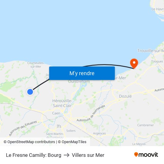 Le Fresne Camilly: Bourg to Villers sur Mer map