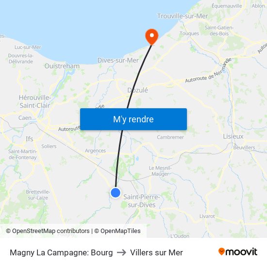 Magny La Campagne: Bourg to Villers sur Mer map