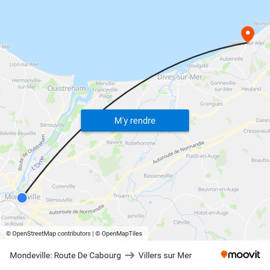 Mondeville: Route De Cabourg to Villers sur Mer map