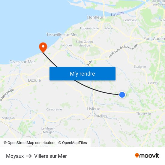 Moyaux to Villers sur Mer map