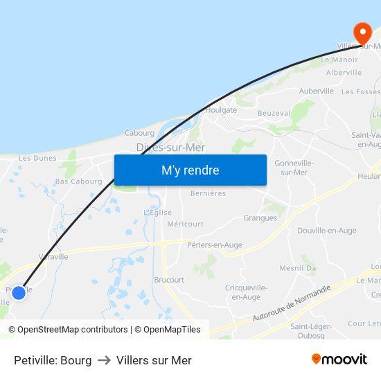 Petiville: Bourg to Villers sur Mer map