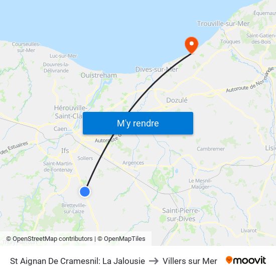 St Aignan De Cramesnil: La Jalousie to Villers sur Mer map