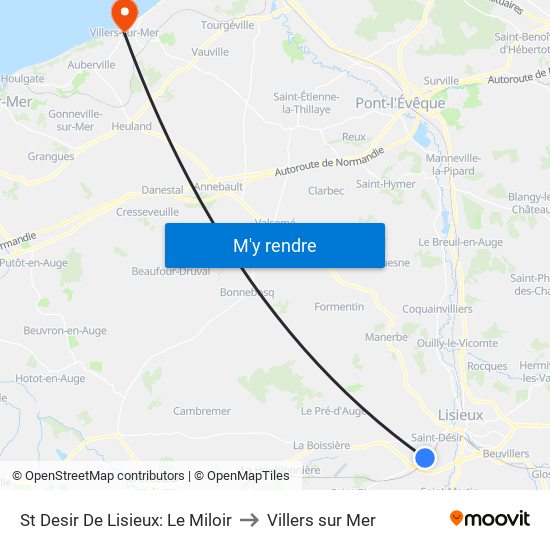 St Desir De Lisieux: Le Miloir to Villers sur Mer map