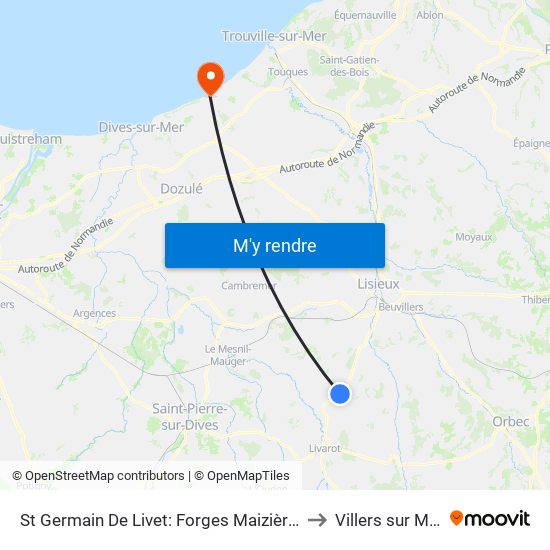 St Germain De Livet: Forges Maizières to Villers sur Mer map