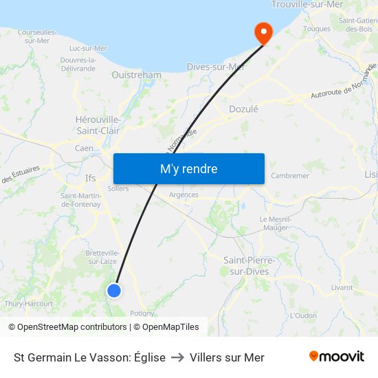 St Germain Le Vasson: Église to Villers sur Mer map