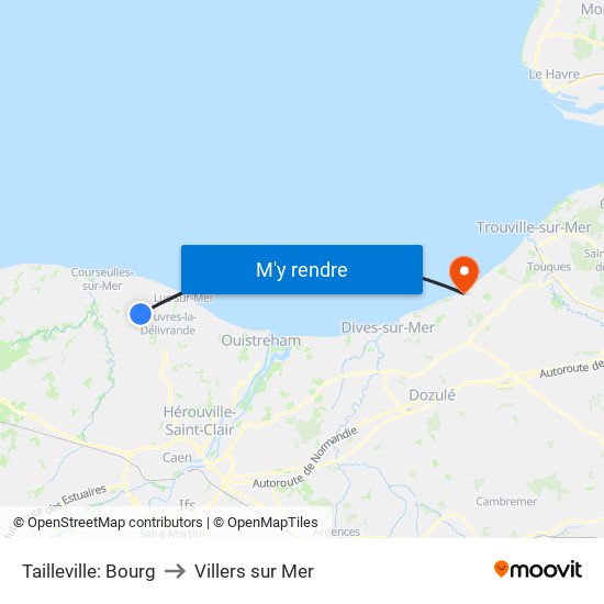 Tailleville: Bourg to Villers sur Mer map