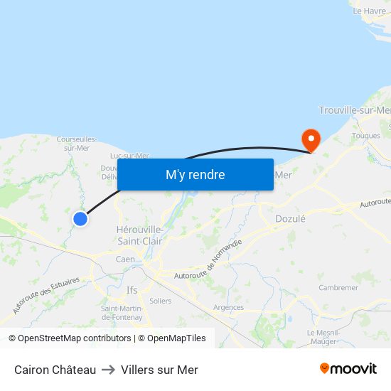 Cairon Château to Villers sur Mer map