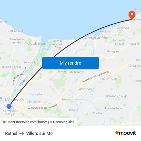 Rethel to Villers sur Mer map