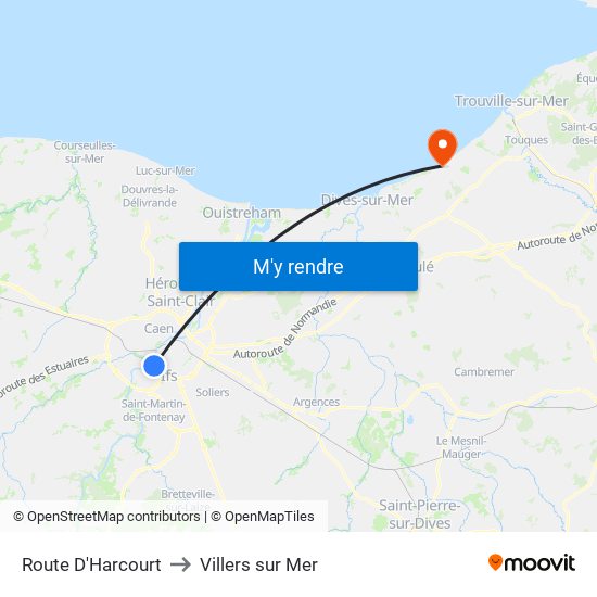 Route D'Harcourt to Villers sur Mer map