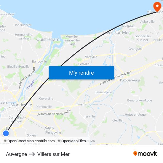 Auvergne to Villers sur Mer map