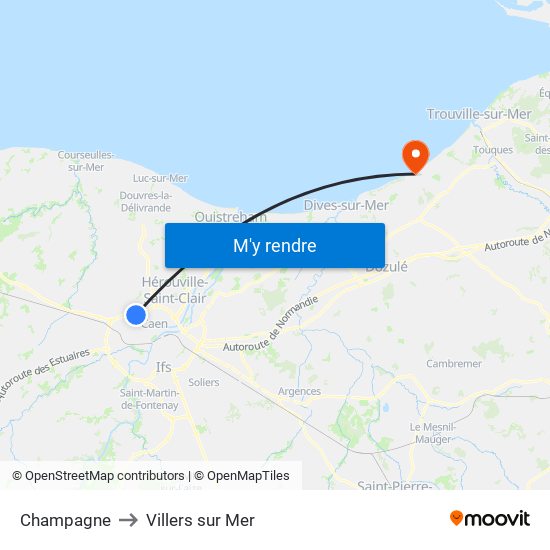 Champagne to Villers sur Mer map