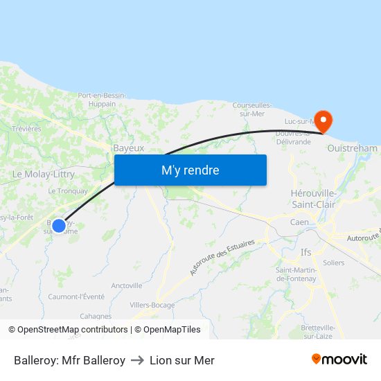 Balleroy: Mfr Balleroy to Lion sur Mer map