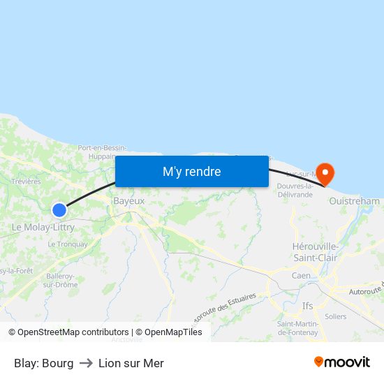 Blay: Bourg to Lion sur Mer map