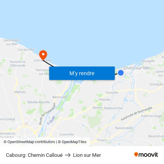 Cabourg: Chemin Calloué to Lion sur Mer map