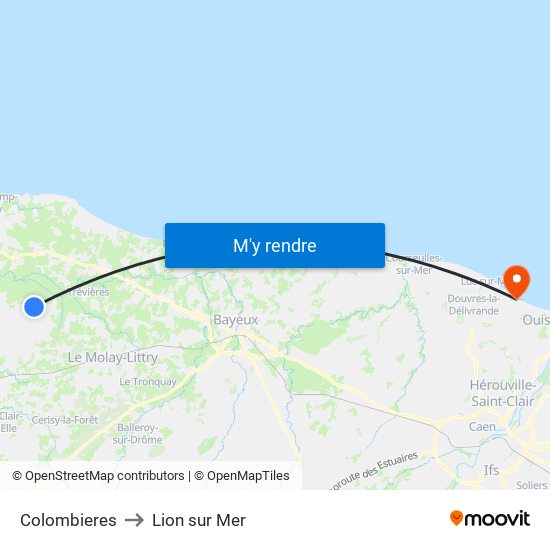 Colombieres to Lion sur Mer map