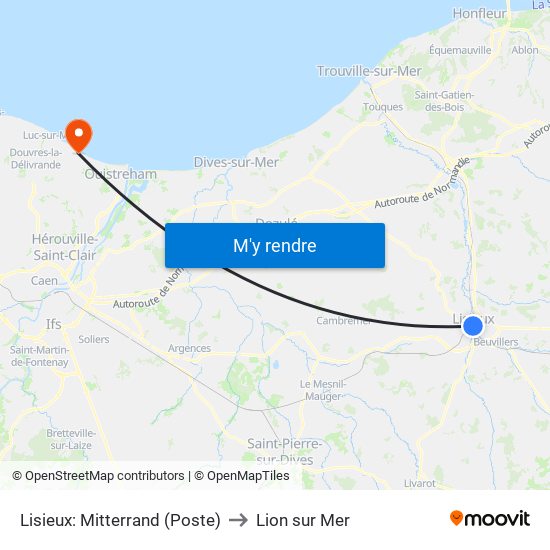 Lisieux: Mitterrand (Poste) to Lion sur Mer map