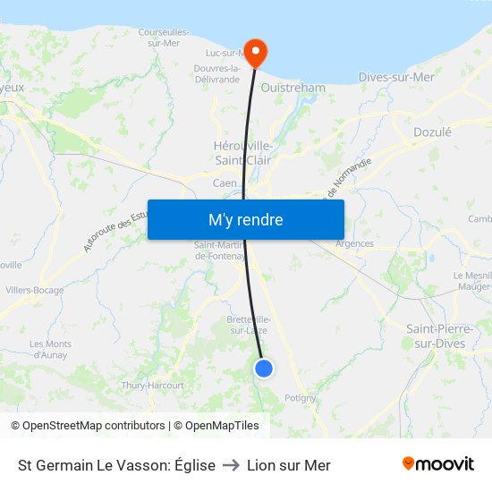 St Germain Le Vasson: Église to Lion sur Mer map