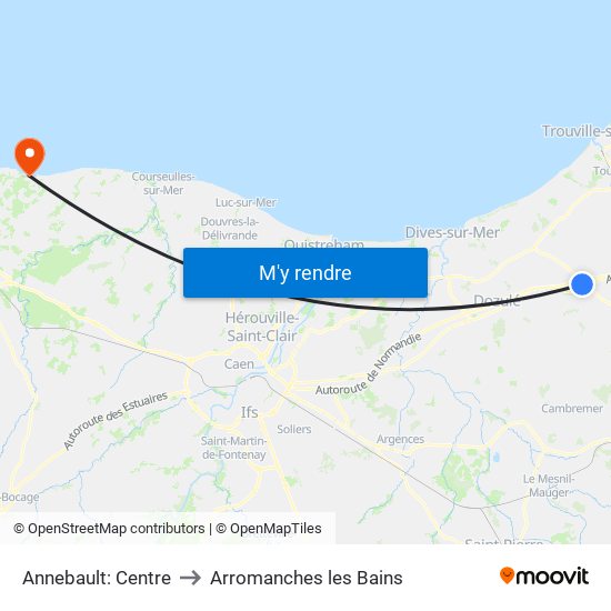 Annebault: Centre to Arromanches les Bains map