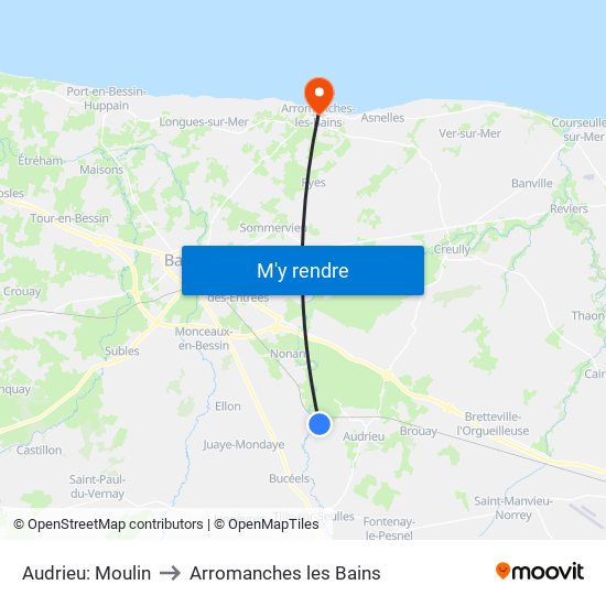 Audrieu: Moulin to Arromanches les Bains map