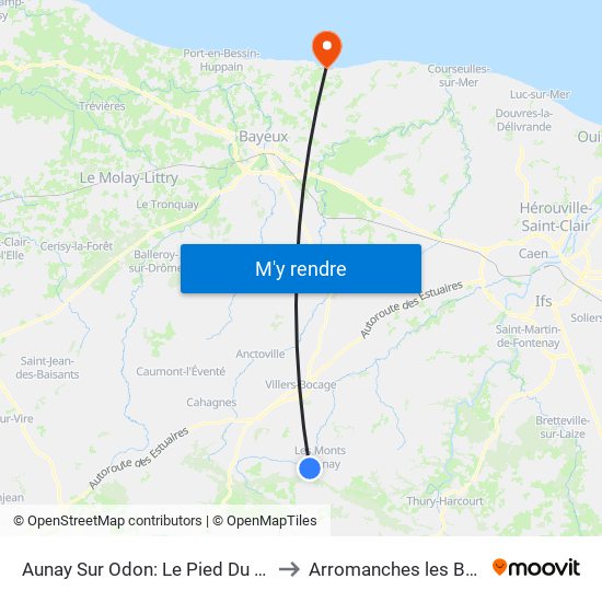 Aunay Sur Odon: Le Pied Du Bois to Arromanches les Bains map