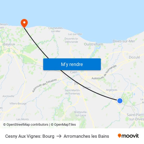 Cesny Aux Vignes: Bourg to Arromanches les Bains map