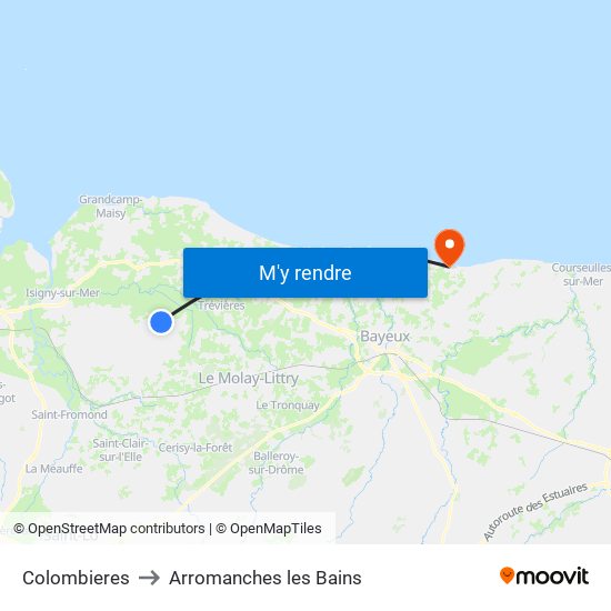 Colombieres to Arromanches les Bains map