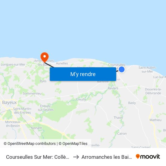 Courseulles Sur Mer: Collège to Arromanches les Bains map