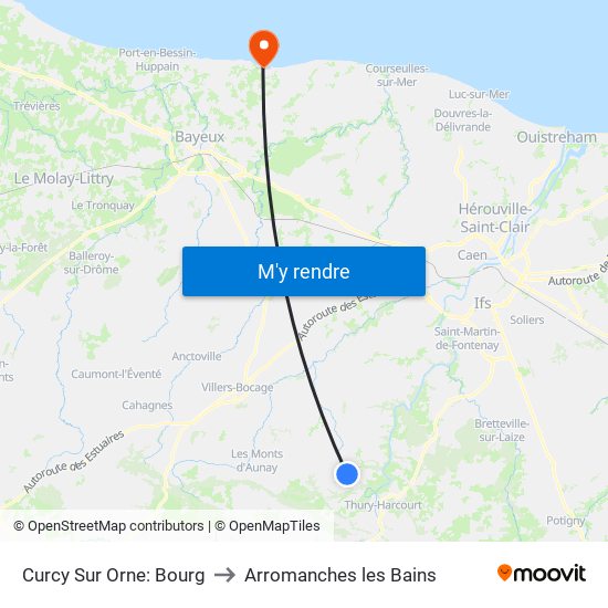 Curcy Sur Orne: Bourg to Arromanches les Bains map