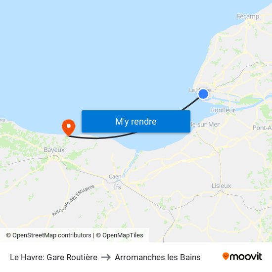 Le Havre: Gare Routière to Arromanches les Bains map