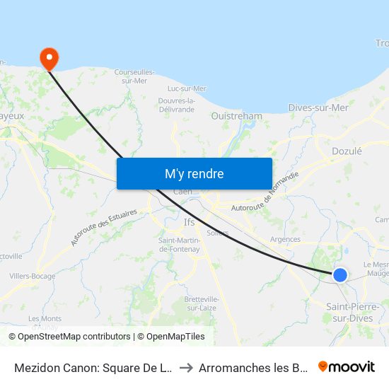 Mezidon Canon: Square De L'Ecu to Arromanches les Bains map