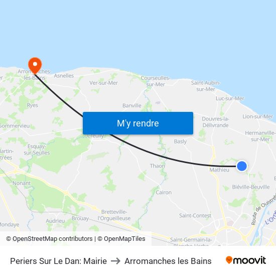 Periers Sur Le Dan: Mairie to Arromanches les Bains map