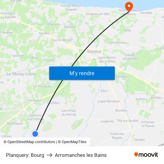 Planquery: Bourg to Arromanches les Bains map