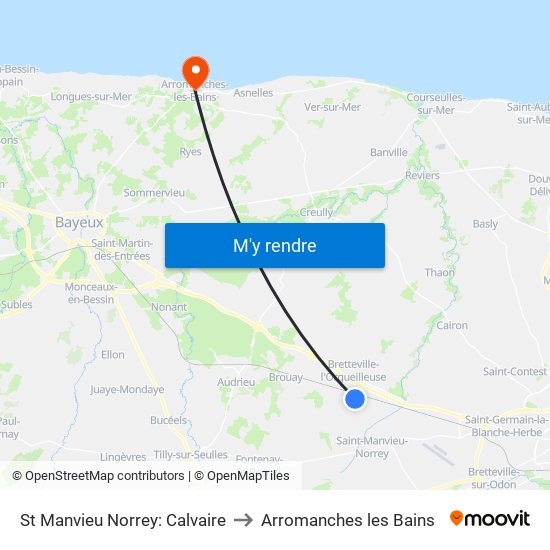 St Manvieu Norrey: Calvaire to Arromanches les Bains map