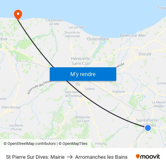 St Pierre Sur Dives: Mairie to Arromanches les Bains map