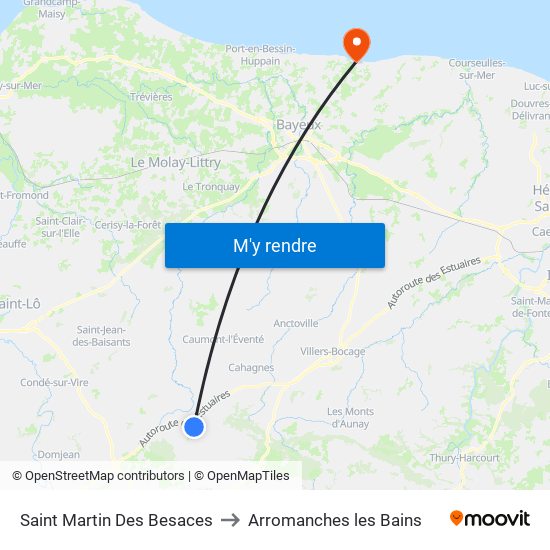 Saint Martin Des Besaces to Arromanches les Bains map
