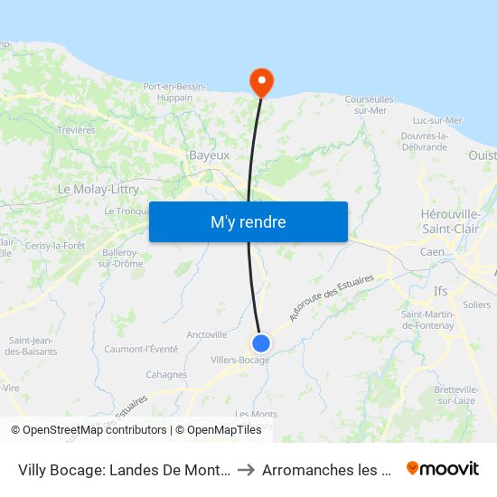 Villy Bocage: Landes De Montbrocq to Arromanches les Bains map