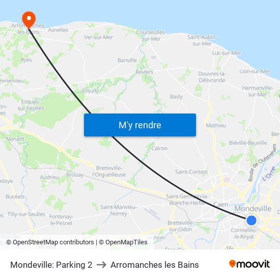 Mondeville: Parking 2 to Arromanches les Bains map